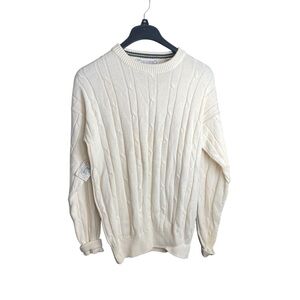 John Ashford VTG 90s Sweater Mens M Cable Knit Cotton NWT White